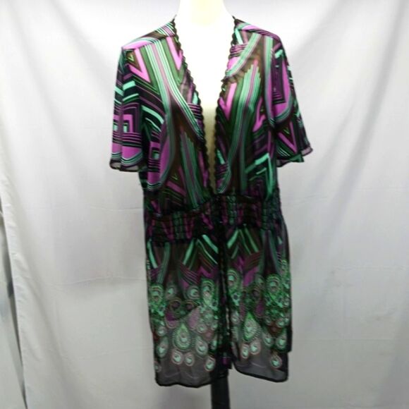 Lane Bryant Sheer Chic Multicolor Kimono Midi Dress Woman 26/28 Beach Blouse.... - Picture 2 of 10